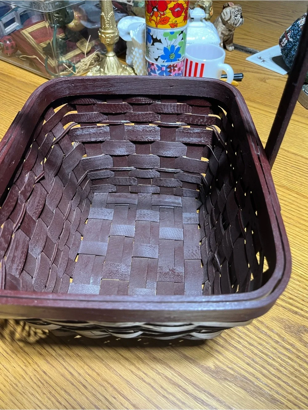 Dark Brown Woven Basket with Handle